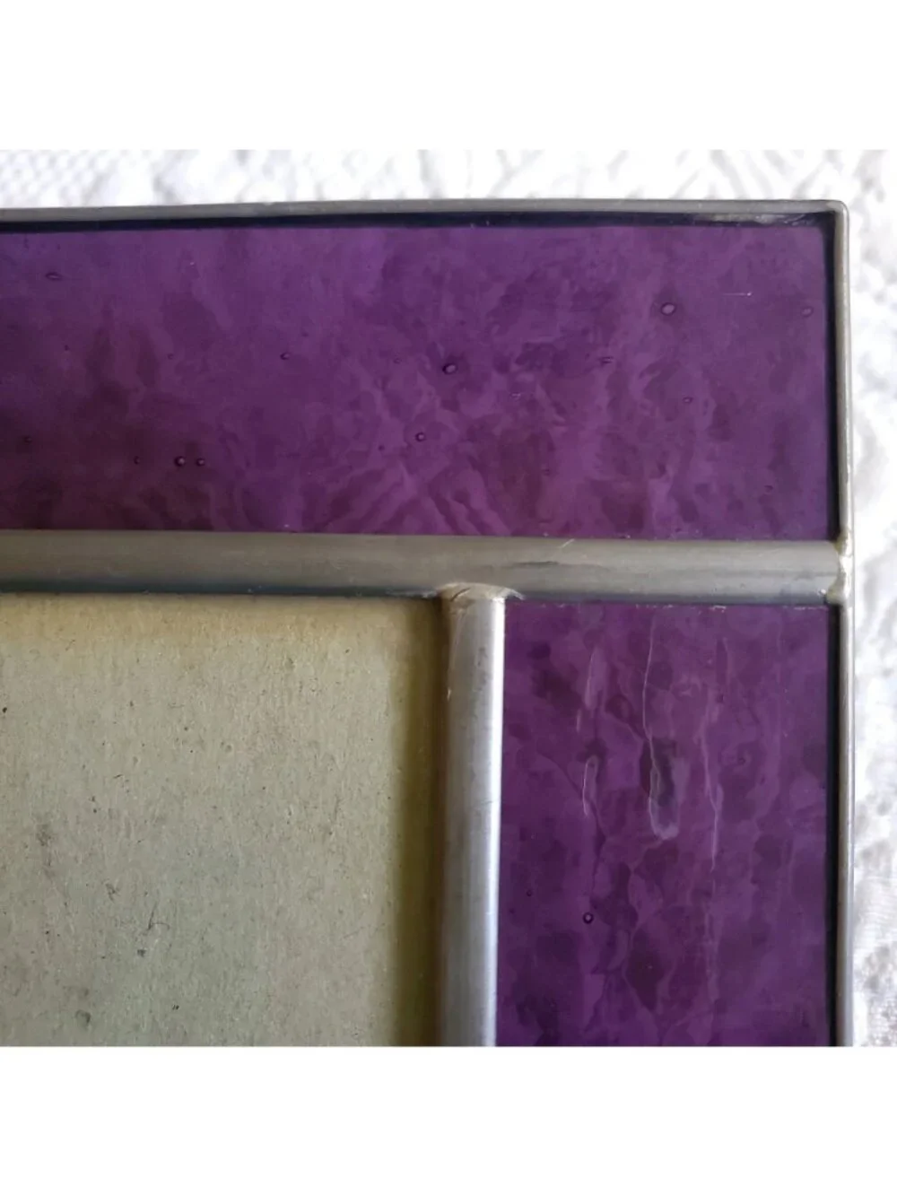 Vtg Carr Photo Art Frame Purple Stained Glass Leaded Easel 7x9 Cathedral Gothic